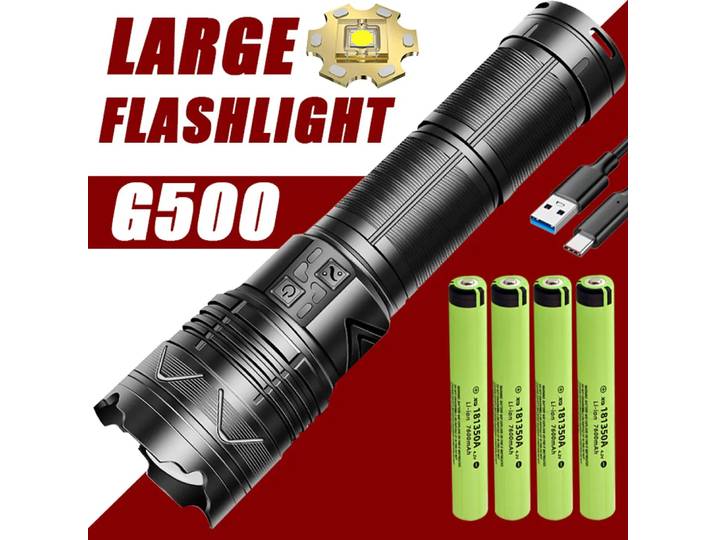 G500 grande lampe de poche LED Super lumineuse longue portée torche Rechargeable Ultra puissante lampe à main tactique extérieure lanterne de Camping