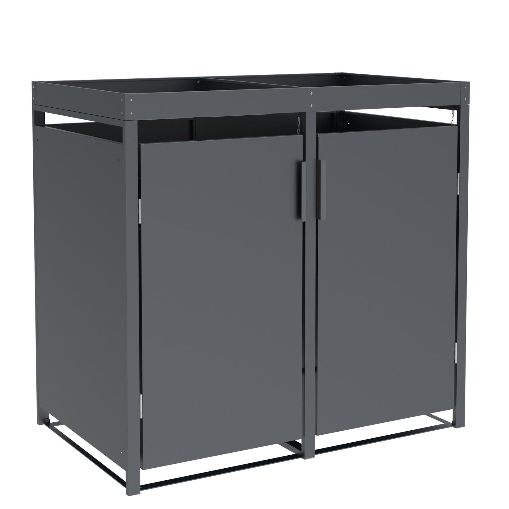 Mülltonnenbox ULM 132x80x124cm mit Pfanzkasten, für 2x Tonnen 120 und 240 Liter, Stahl anthrazit