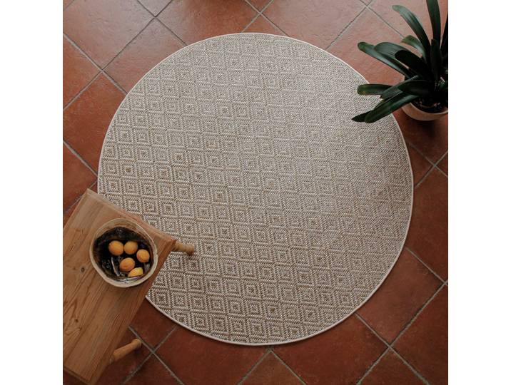 Teppich WECON HOME Miami Beach , beige (sand beige), H:5mm Ø:160cm, Polypropylen, Teppiche, Teppich, In- & Outdoor Teppich, wetterfest, modernes Rauten Muster, Balkon