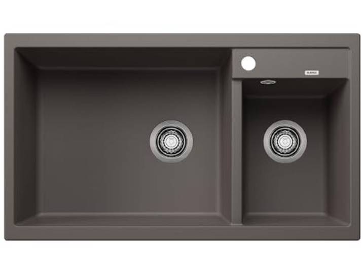 BLANCO METRA 9 Granitspüle aus SILGRANIT vulkangrau [86x50x20,2 cm] für 90 cm breite Unterschränke benutzerfreundliches Doppelbecken Hauptbecken links