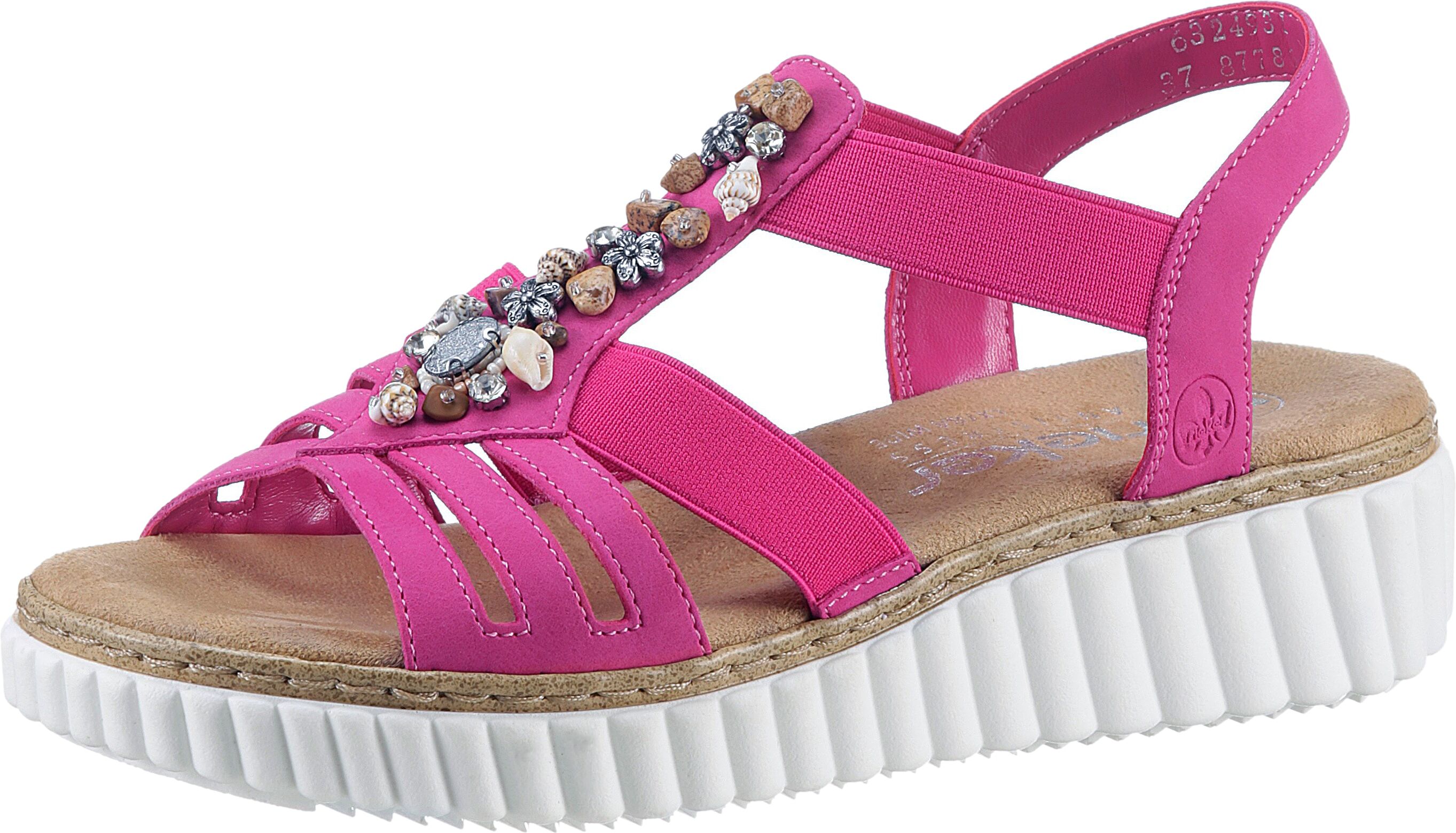 Plateausandale RIEKER, Damen, Gr. 43, pink (fuchsia), Lederimitat, Schuhe Plateausandale, Sommerschuh, Sandalette, Plateauabsatz, mit weicher Innensohle fuchsia 43