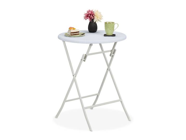 Runder Gartentisch in Rattan-Optik Weiss