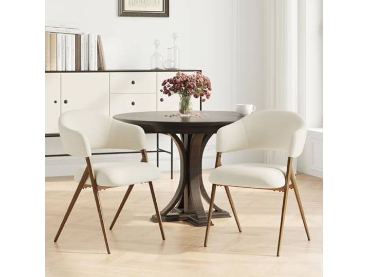 MALOL 2er Set Esszimmerstühle, Mid-Century Modern Stil, mit Eisenbeinen, offener Rückenlehne und gepolstertem Sitz, für Wohnzimmer, Schlafzimmer, Restaurant, Café, Beige