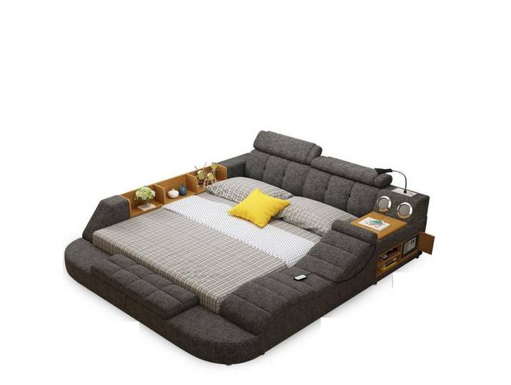 Xlmoebel Multimediabett Multifunktionales Bett in Blau mit Holzrahmen und Komfort (Multimediabett, 2-tlg., Multifunktionsbett Multimedia), Made in Europa