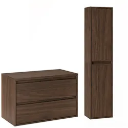 BADMÖBEL 80cm 2er-Set Dunkles Holz