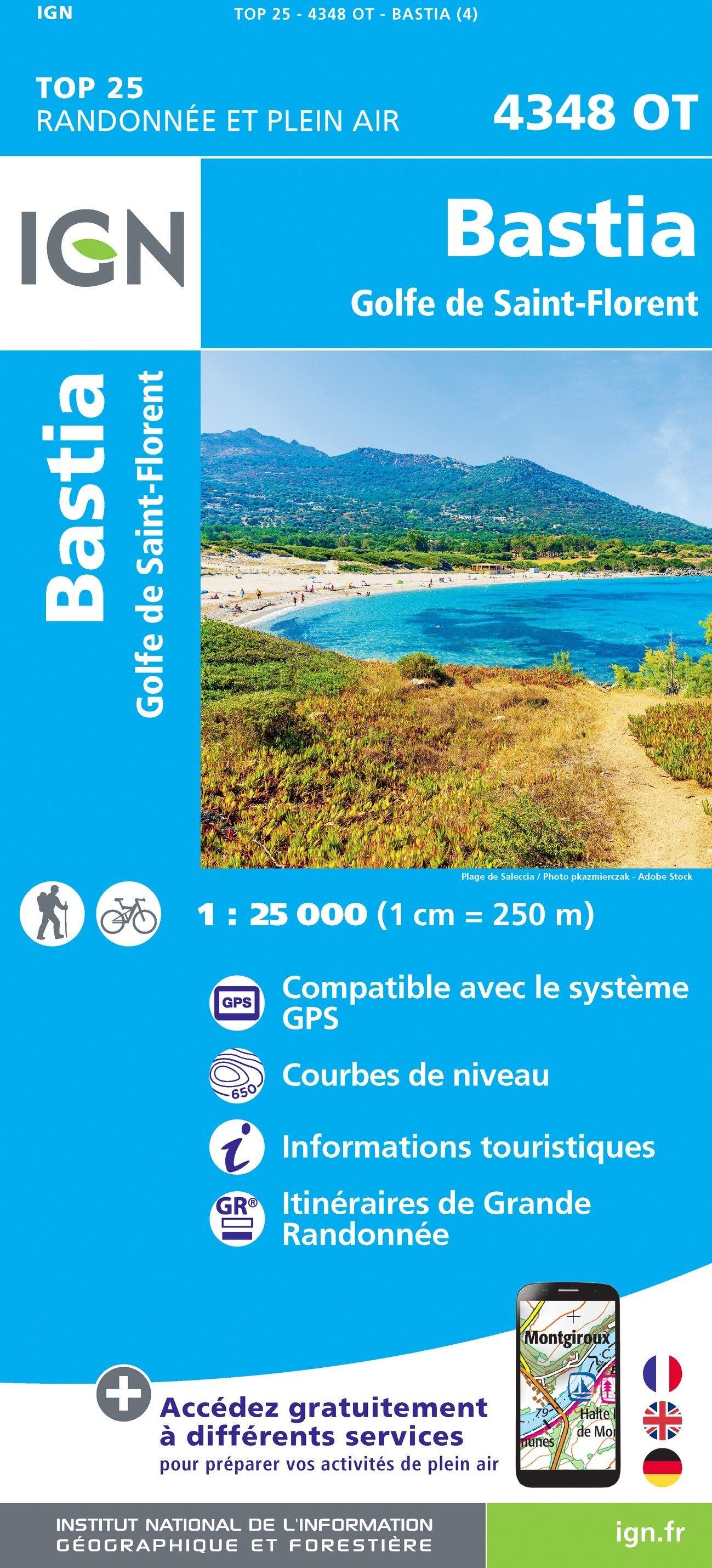 Carte de randonnée IGN TOP 25 n° 4348 OT - Bastia, Golfe de St-Florent
