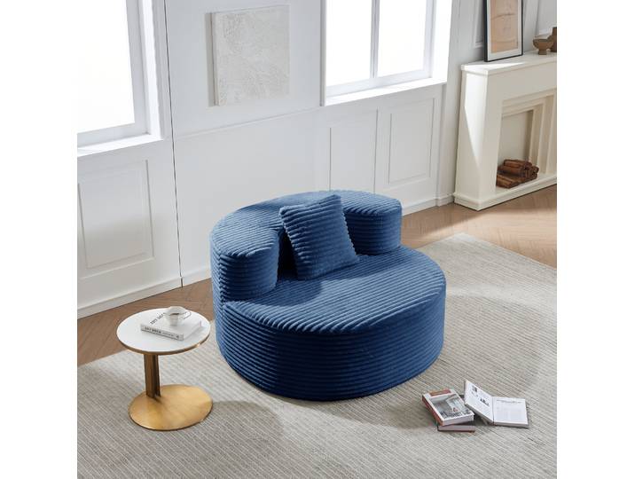 Fauteuil Lounge Compressé 112x105x59 Cm Bleu\, Velours Côtelé\, Sans Montage\, Coussin Inclus Meubliv