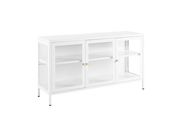 Beliani Sideboard Metall weiß mit Vitrine 3 Glastüren hohe Beine Griffe Gold Newport