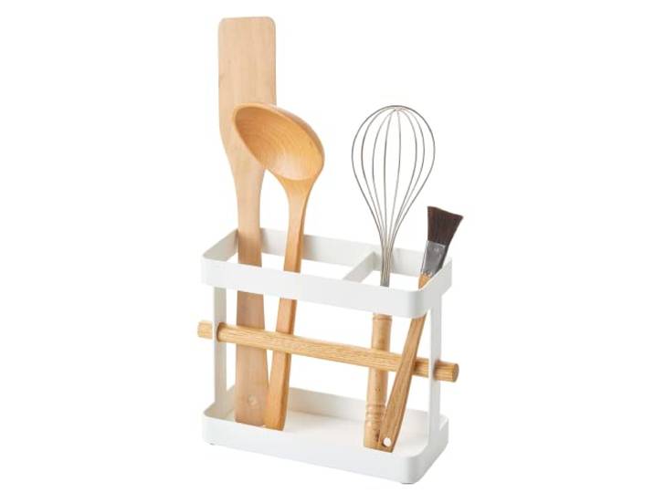 Yamazaki 3154 TOSCA Kitchen Tool Stand\, white\, Steel/Wood\, 20 x 7.5 x 14.5 cm