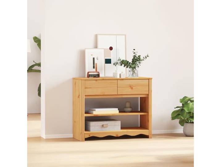 HEFZGDB Konsolentisch DRAMMEN aus massivem Eichenholz mit Stauraum für Flur und Eingangsbereich, rustikaler Look und Moderne Ästhetik, robuste Konstruktion und vielseitige