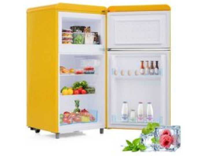 ®TONLRGY Réfrigérateur rétro double porte capacité 72 L éclairage LED jaune. [Classe énergétique E]