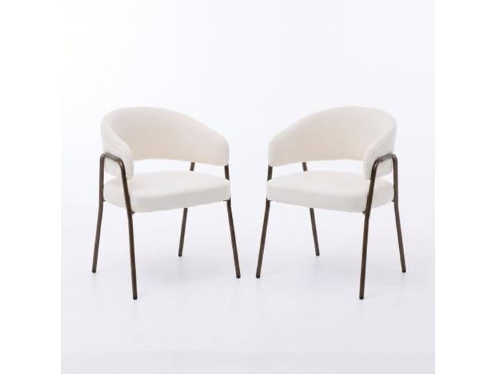 FurnitureR 2er Set Esszimmerstühle, Beige Chenille, Messingoptik Weiches Chenille, umschließende Armlehne und Metallgestell in Messingoptik bieten Komfort und elegante Wärme