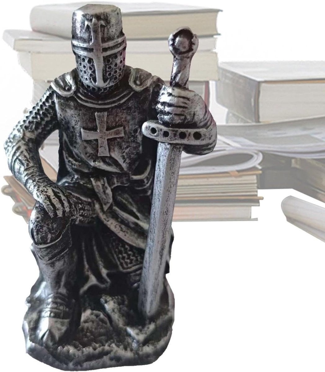 Bronskleurige Ridder Figuur - Realistische Miniatuur Soldaat voor Bureau Decoratie - Hoogte: 9 cm