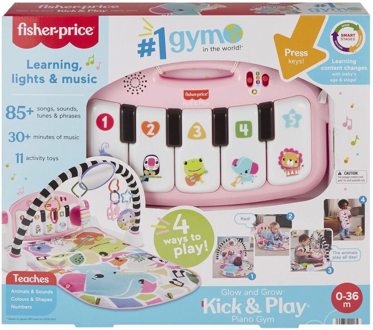 Mattel Fisher-Price Glow and Grow Kick and Play Gym Pink - Baby Activity Mat for Sensory Development and Motor Skills - 0-12 Months