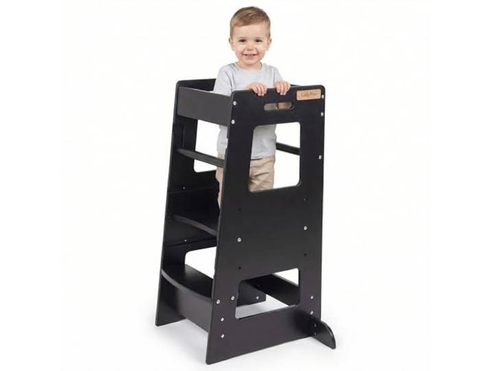 KiddyMoon Lernturm für Kinder ab 1 Jahr, Anti-Kipp-Schutz, 3-Fach höhenverstellbar, Schutzbügel, Montessori Küchenhelfer