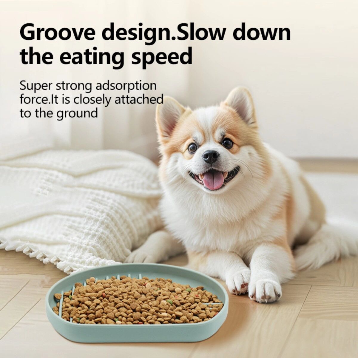 INF Rutschfeste Silikon-Slow-Feeder-Schale für Hunde und Katzen – lebensmittelecht, gerilltes Anti-Schling-Design, Blau