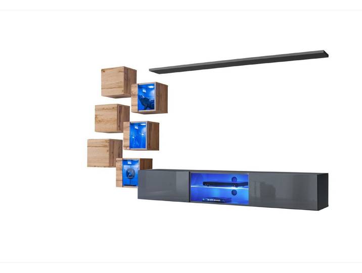 Xlmoebel Wohnwand 8tlg Designer Einrichtung Set Grau Holzmöbel Wandschrank, Made in Europa