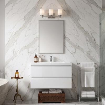 JimsMaison Wood Melamine Floating Wall‑Mount Bathroom Vanity with Integrated Sink , Premium Soft-Close Hardware ( Fully Assembled )
