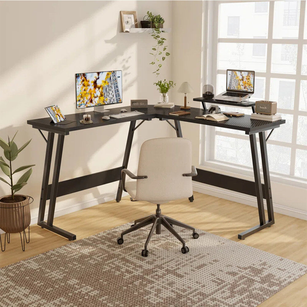 Blue Elephant Vanesa 120cm L-Shape Computer Desk Metal Base Corner Gaming Desk Large PC Writing Table Black 35.4" H x 47.2" W x 47.2" D
