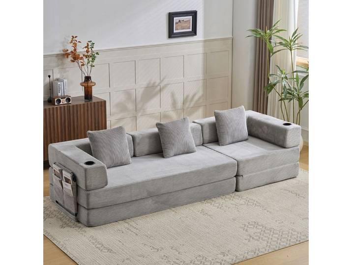 VUENOR canapé lit convertible de sol 3 places gris clair – sans montage sans matelas