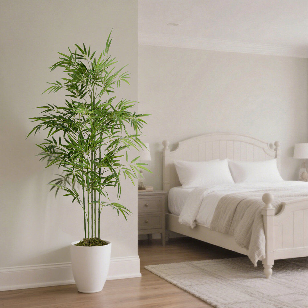 Happy Larry Artificial Bamboo Plant in Pot, 4ft/5ft/6ft Tall Faux Indoor Tree, Realistic Green Leaves, Maintenance-Free Home & Office Décor Green 5ft/150cm