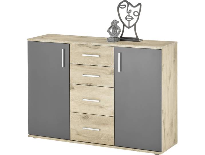 Kommode HBZ BC-Drift-2, Sideboard Stellmass 120x84x35 cm , braun (viking oak), B:120cm H:84cm T:35cm, Holzwerkstoff, Sideboards, Kommode, Sideboard mit 2 Türen, 4 Schubkästen, 2 Einlegeböden