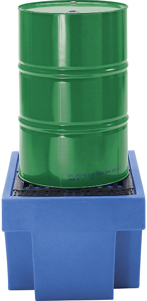 kaiserkraft PE-Auffangwanne mit PE-Rost, 1 x 200-Liter-Fass, Volumen 225 l