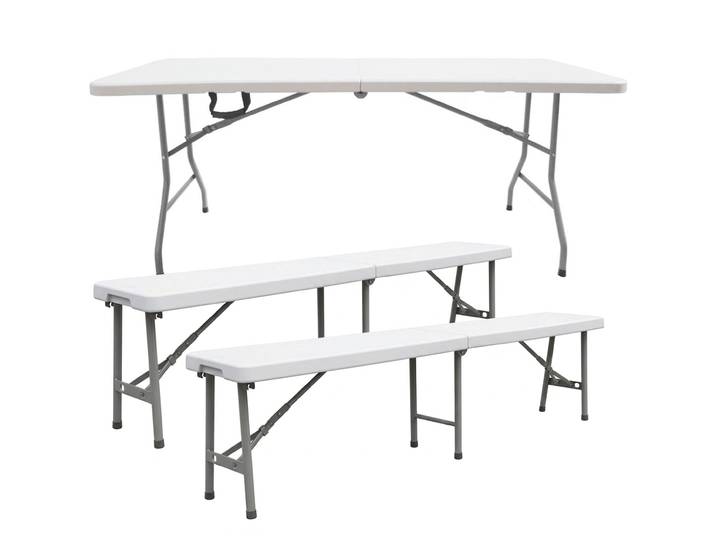Camping Sitzgruppe mit Klapptisch & 2 passenden Koffer Sitzbänken