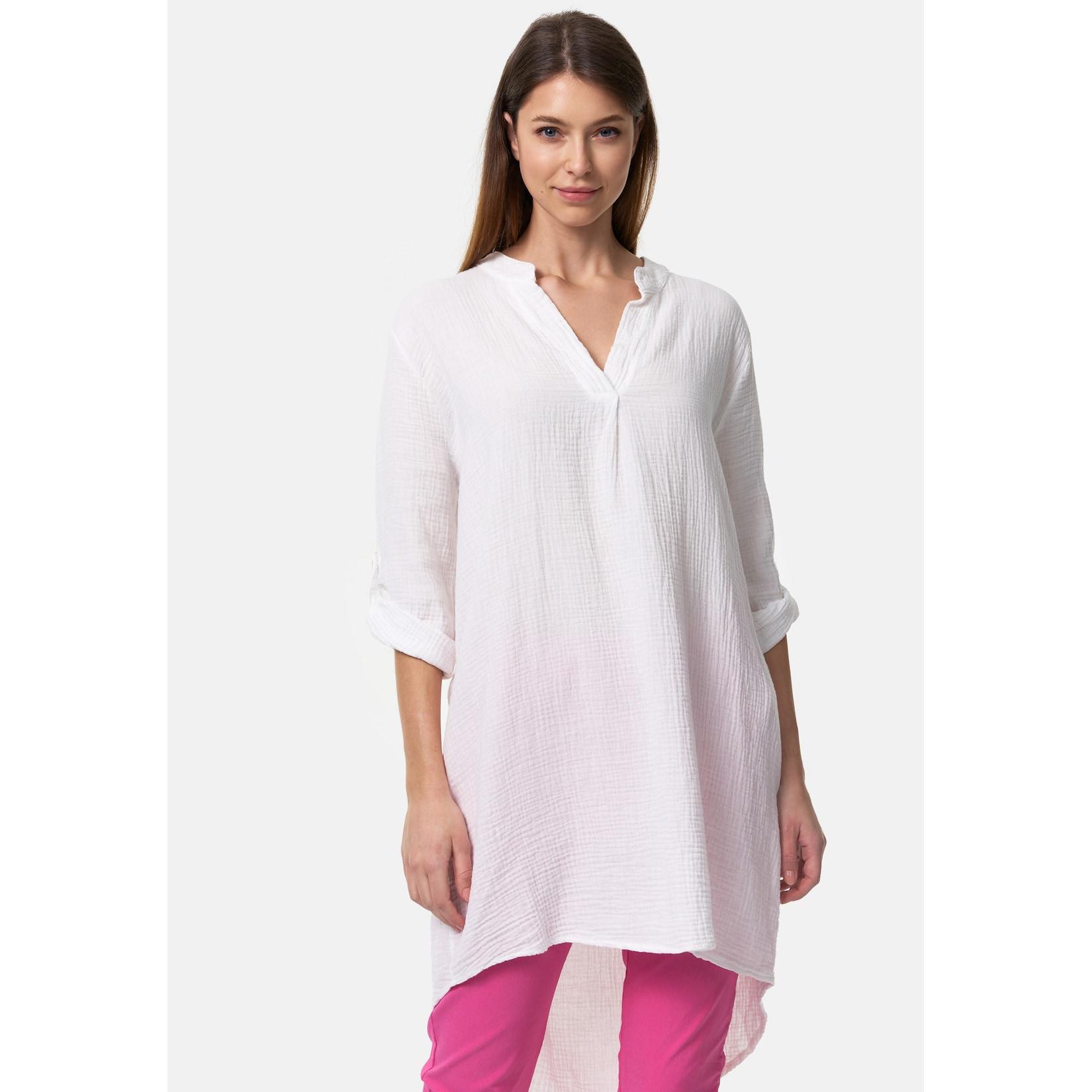 PM SELECTED Damen Longbluse Romantische Musselin Oversized Tunika in Einheitsgröße PM10