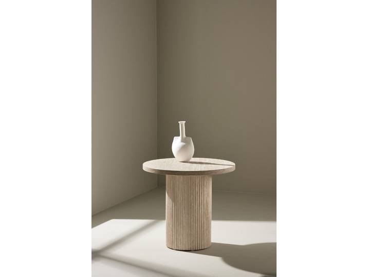 Couchtisch VENTURE HOME Härön, runder Couchtisch in eleganter Travertinoptik, Ø 50 cm , beige (beige, beige), B:50cm H:45cm T:50cm, Tische, Couchtisch, Sofatisch, MDF, 3D-Papier, rund, weich geformt, einheitlich