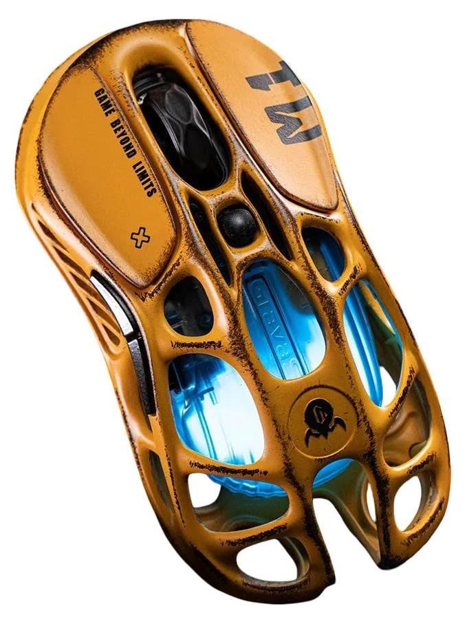 GravaStar Mercury M1 Pro Draadloze Gamingmuis met 1K Dongle, 26.000 DPI, PAW3395-sensor en Glowsync RGB-verlichting in Combat Yellow