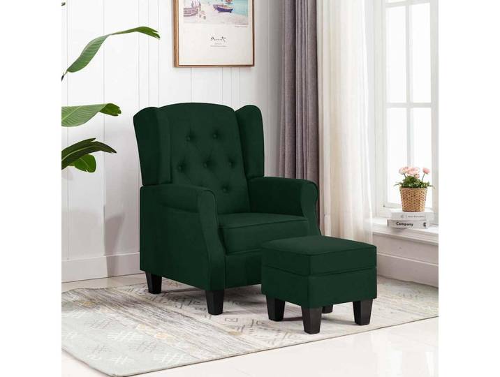 vidaXL Sessel vidaXL Sessel mit Fußhocker Dunkelgrün Stoff