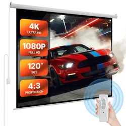 VEVOR Motor Projektionsleinwand Beamer Leinwand, 120 Zoll 4:3 4K 1080 HD, Projektionsdisplay-Projektor mit Fernbedienung, automatische Filmleinwand, tragbare Rolloleinwand Heimkino Heimbüro
