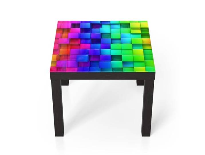 DEQORI Glastisch schwarz klein 55x55 cm Motiv Kreative Unordnung ausgefallener Beistelltisch aus Glas Hochglanz Couchtisch fürs Wohnzimmer moderner Couch Tisch mit Design