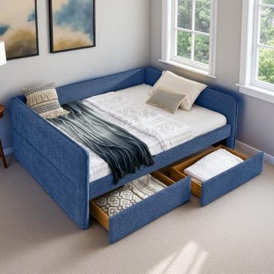 Queen Size Upholstered Daybed with 2 Storage Drawers,Foam-Padded Armrests & Back