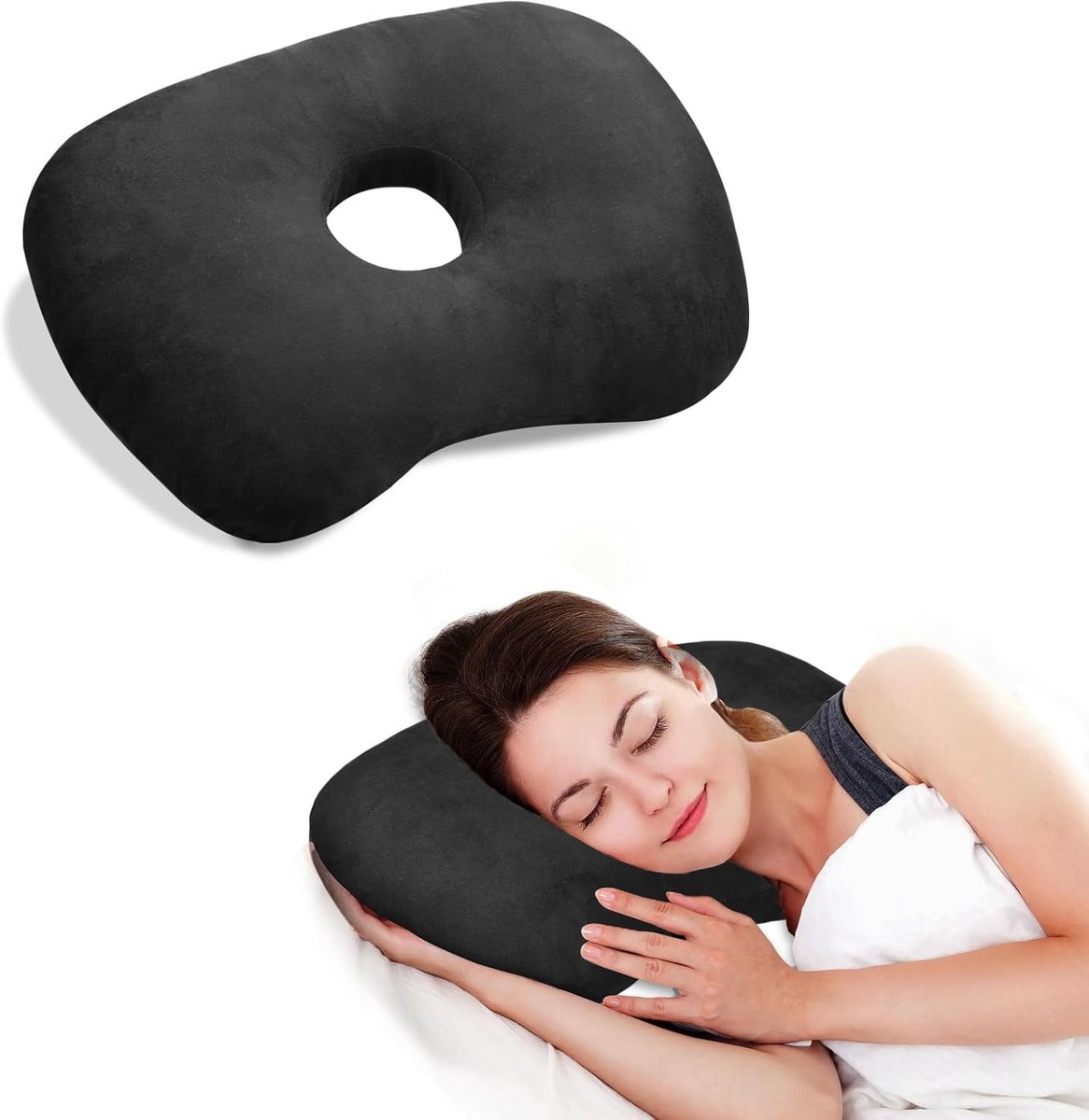 Orthopedisch Piercing Kussen - Donut Kussen met Gat voor het Oor - Zwart