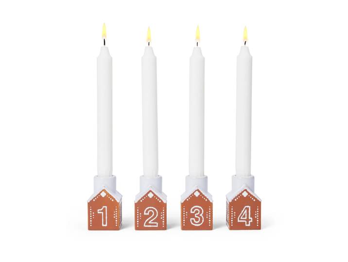 Kähler Bougeoir de l’Avent Gingerbread, Lot de 4 Marron