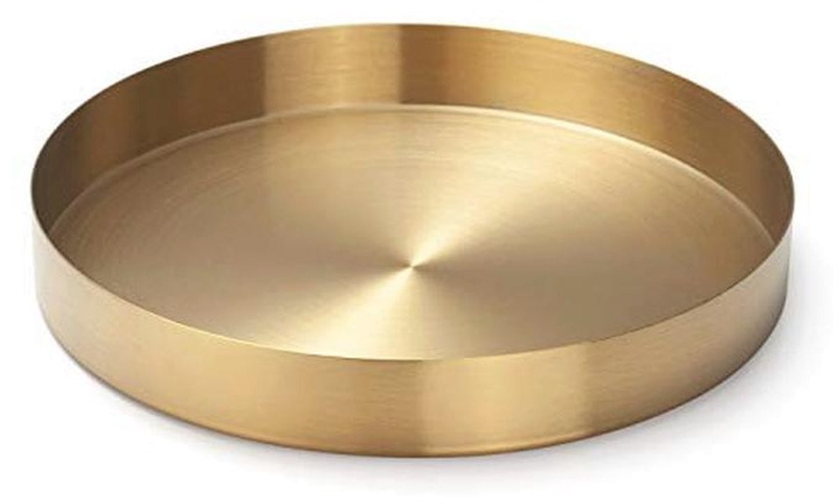 Decoratief Rond Gouden Dienblad van Roestvrij Staal voor Opslag en Sieraden, Diameter: 22 cm
