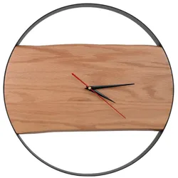 DELUKE® Wanduhr groß Holz PHIL [HANDGEFERTIGT] - 43cm ⌀, Eiche, Geräuschlos | Wohnzimmeruhr Holz-Metalloptik Küchenuhr Dekouhr