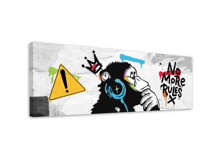 Feeby Leinwandbild Banksy DJ Monkey 120x40cm, Grau, Streetart/Graffiti, Rechteckig, 120x40 cm, Bilder & Rahmen, Bilder, Leinwandbilder