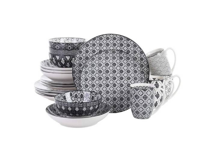 LuxusKollektion Kombiservice Kombiservice Porzellan Rund 4 Personen 20 Piece Schwarz Creme, Keramik