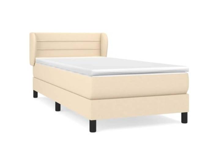Makastle Boxspringbett mit Matratze Creme 100x200 cm Stoff Höhenverstellbares Kopfteil