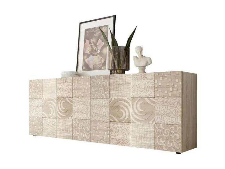 Sideboard - MIRONA - 4 Türen - Samoa-Eiche mit Siebdruck - 241 x 43 x 84 cm