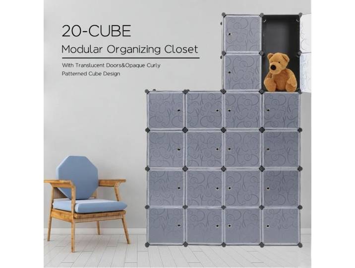 Armoires Etagères Plastiques - Penderie Plastiques - Meuble Rangement 20 Cubes - 184cm*37cm*147cm - PONCTUEL ESCARGOT