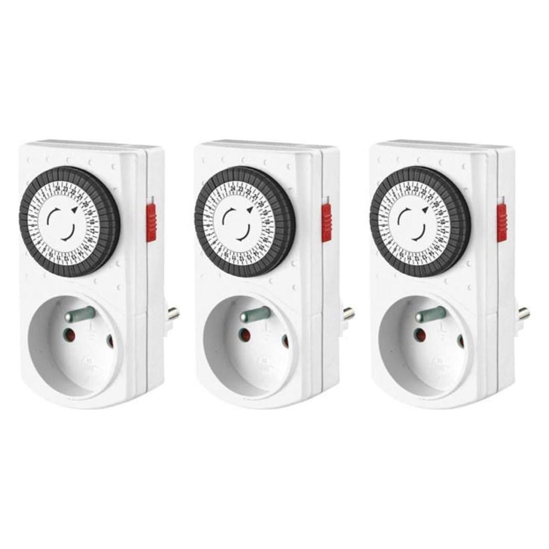 Perel 3er-Set Mini-24-Stunden-Zeitschaltuhren, mechanisch, 230 V, 16 A, 3680 W, französischer (Typ E) (E305DMX3)