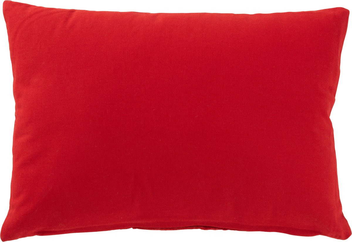 J-Line Rechthoekig Kerstboomkussen van Fluweel - Rood/Wit