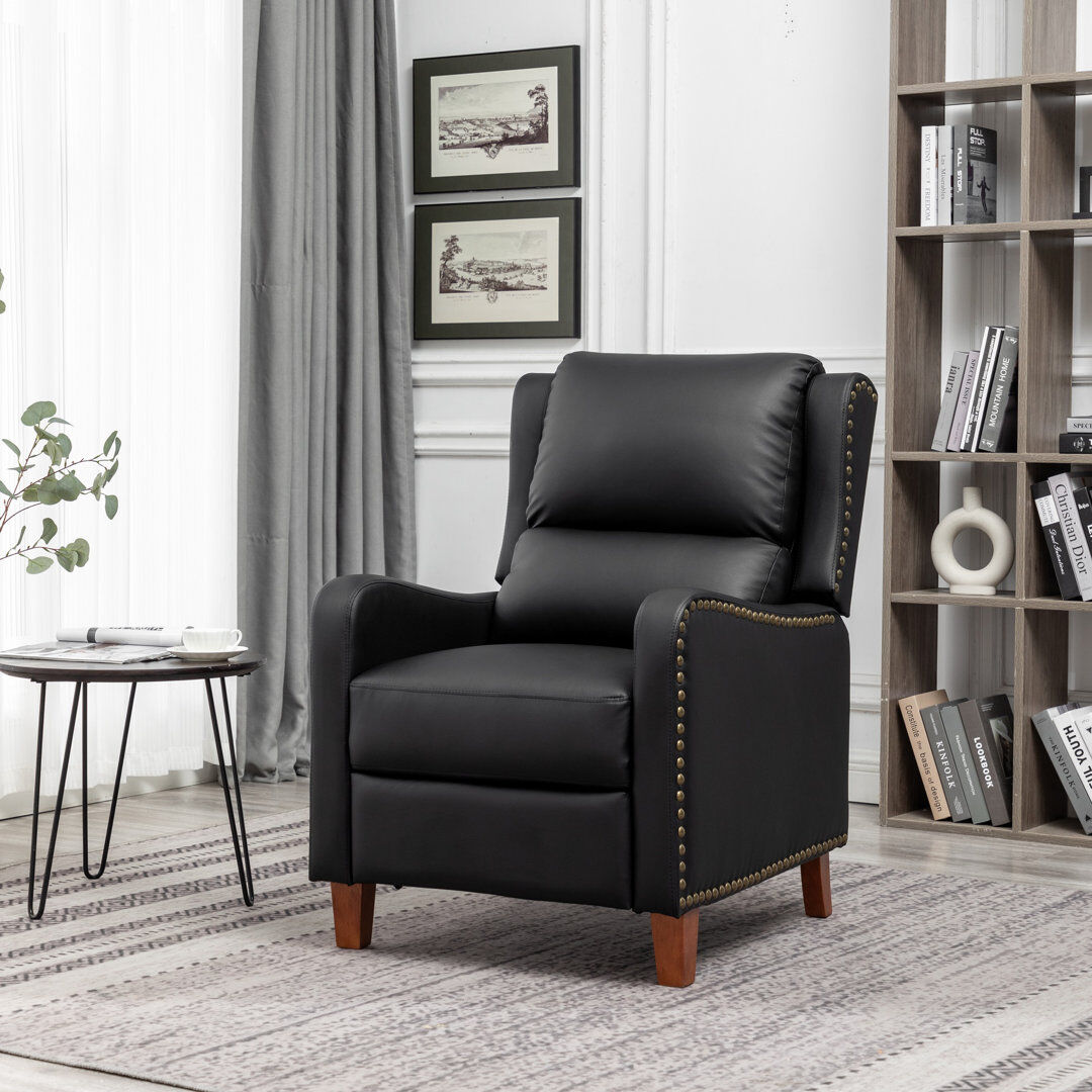 Marlow Home Co. Ipina Leather Match Manual Recliner Black 86cm H X 89cm W X 68cm D