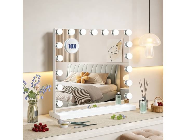 Miroir de maquillage Hollywood Teousev avec 14/17 ampoules LED, 3 couleurs réglables, commande tactile et port de charge USB, miroir de table