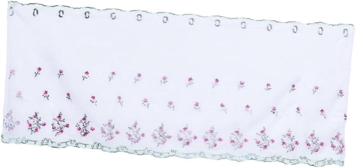 Kort Raamgordijn Vitrage met Geborduurde Rozenbloem, Transparant, 150 x 65 cm