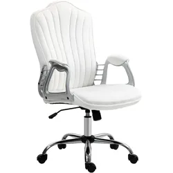 HOMCOM Bürostuhl Ergonomisch Höhenverstellbar Drehstuhl Wippfunktion Gebogene Rückenlehne Armlehnen Weiß